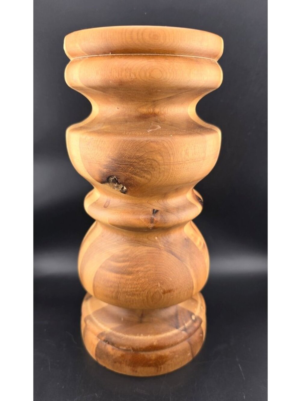 Handmade Turned Solid Wood Candle Holder 10" Tall Heavy